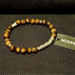 Murano Tiger Eye Beaded Bracelet with Silver Accents